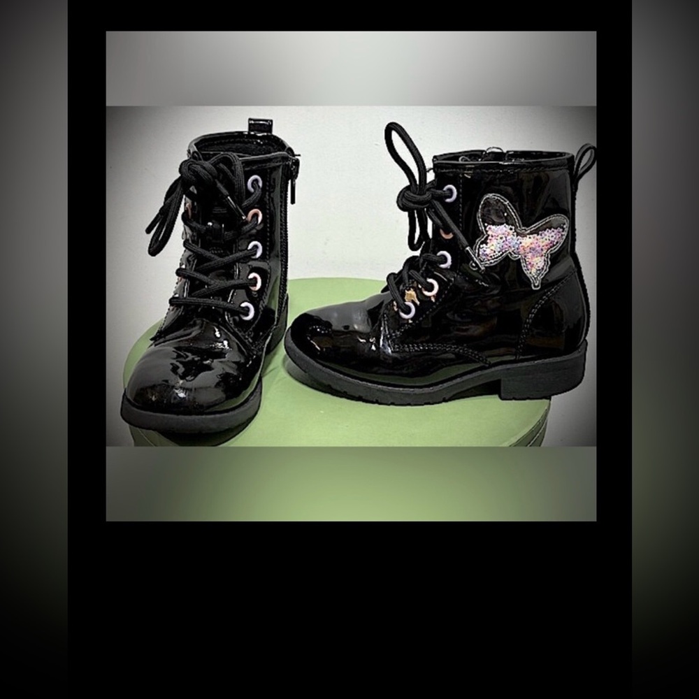 Jellypop Kids Lil Punky Butterfly Lace Up Zipper Combat Boots Vegan Leather Sz 9